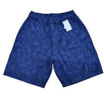 Bermuda Masculina de Sarja Estampada Folhagem Azul Plus Size Lottus