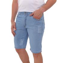 Bermuda Masculina Jeans Delave Premium Moda Fashion Detalhes Puídos Laterais Lavagem Comfort