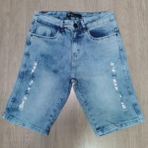 Bermuda Masculina Jeans Escuro Rasgado Vertical Stratch Moda