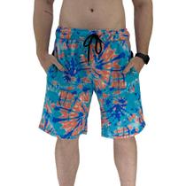 Bermuda Masculina Moletom MXD Conceito Limitada Tie Dye Azul e Laranja