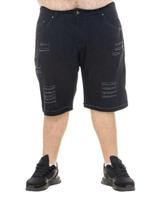 Bermuda Masculina Plus Size Jeans Preto com Rasgo e Barra Normal