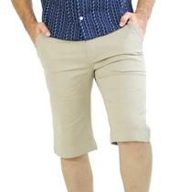 Bermuda Masculina Sarja Com Elastano Básica Essencial Lisa Bege