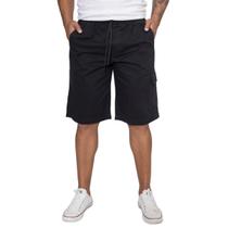 Bermuda Masculina Sarja Elastico E Cordão Na Cintura Bolso Cargo Lateral