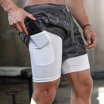 Bermuda Masculina Shorts Duplo 2 Em 1 Com Segunda Pele Interna Bolso Externo E Interno - Gym Power