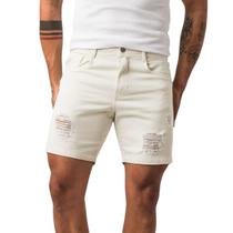 Bermuda Masculina Slim Destroyed Bege Sarja Zune