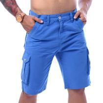Bermuda Masculino Cargo Azul Lisa Premium Super Barata - Icari Fashion Bermuda Masculino Cargo Azul Lisa Premium Super Barata - Icari Fashion