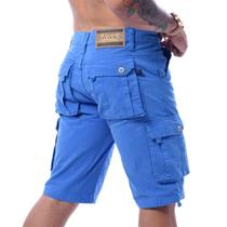 Bermuda Masculino Cargo Azul Lisa Premium Top - Icari Bermuda Masculino Cargo Azul Lisa Premium Top - Icari