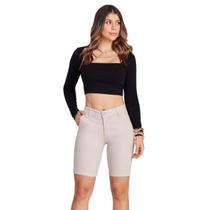 Bermuda Max Denim Casual Cos Alto Premium Feminino - Bege Bermuda Max Denim Casual Cos Alto Premium Feminino - Bege