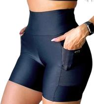 Bermuda Meia Coxa Feminina Com Bolsos Cós Alto Compressão Fitness Drisheer