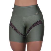 Bermuda Meia Coxa Fitness Feminina Recortes Tela Cirrê Liso e Relevo Orbis