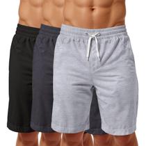 Bermuda Moletom Masculina Bolsos Lisa Cordão Ajustável Kit 3