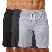 Bermuda Moletom Masculina Bolsos Lisa Cordão Ajustável Kit 3