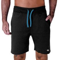 Bermuda Moletom Masculina Com Bolsos Laterais Cós Alto Cordão Azul