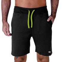 Bermuda Moletom Masculina Com Bolsos Laterais Cós Alto Cordão Verde Neon