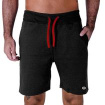 Bermuda Moletom Masculina Com Bolsos Laterais Cós Alto Cordão Vermelho