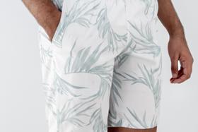 Bermuda Ogochi Boxer Tactel Longa Branco Estampa em Verde: