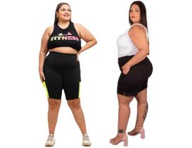 Bermuda Plus Size Feminina Malha Crepe Elasticidade E Short Academia Legging Fitness C/ Bolso - LoockCasual