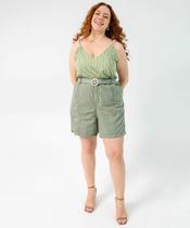 Bermuda Plus Size Feminina Sarja Cinto Verde