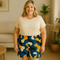 Bermuda Plus Size Feminina Senhora Estampada Malha Fria