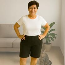 Bermuda Plus Size Gorgurão Feminina Senhora Básica Lisa Cor:PretoTamanho:G2