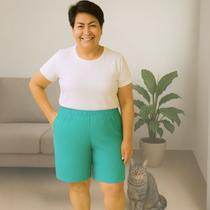 Bermuda Plus Size Gorgurão Feminina Senhora Básica Lisa Cor:Verde ÁguaTamanho:G2