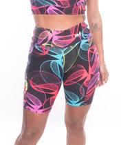 Bermuda poliamida estampada com bolso ondas coloridas
