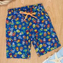 Bermuda Praia Infantil Robôs Alegres Azul Menino Bermuda Praia Infantil Robôs Alegres Azul Menino
