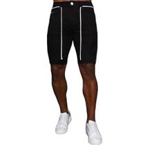 Bermuda Preta Destroyed Super Skinny Com Cordão Masculina