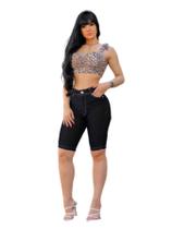 Bermuda Sarja Básica Feminina Cintura Alta Cor:PretoTamanho:38