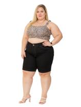 Bermuda Sarja Básica Plus Size Feminina Cintura Alta Cor:PretoTamanho:54