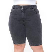 Bermuda Short Chumbo Feminino Plus Size Cintura Alta Lycra/Elastano Bermuda Short Chumbo Feminino Plus Size Cintura Alta Lycra/Elastano