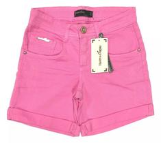 Bermuda Short Feminino Boyfriend Brim Rosa Lycra Cós Médio Bermuda Short Feminino Boyfriend Brim Rosa Lycra Cós Médio