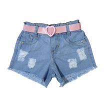 Bermuda Short Jeans Feminino Infantil Destroyed 2 a 16 Anos - Dani Baby Modas