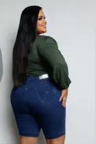 Bermuda Short Jeans Feminino Pedal Plus Size Elastano do 44 ao 54