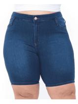 Bermuda Short Jeans Feminino Plus Size Cintura Alta Escuro Lycra/Elastano