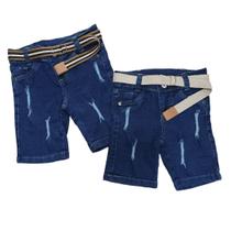 Bermuda Short Jeans Infantil Destroyed Com Cinto E Bolso 1 Un.
