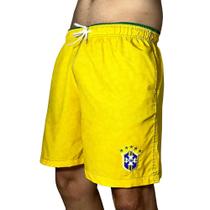 Bermuda Short Masculino Seleção Brasil Amarelo Elastano Praia Verão