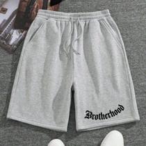 Bermuda Short Masculino Street Wear Modinha Moletinho Estamp Brotherheed Casual Confortável Elástico