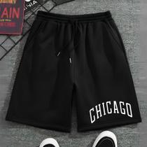 Bermuda Short Masculino Street Wear Modinha Moletinho Estamp Chicago Casual Confortável Elástico Com