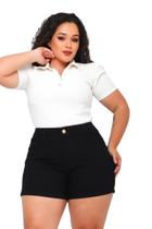 Bermuda Short MeiaCoxa Preto Feminino Plus Size com Elastano do 46 ao 54