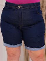 Bermuda Short Taiga Jeans Feminino Plus Size Cintura Alta Barra Dobrada Escura Lycra/Elastano - Faraya Jeans