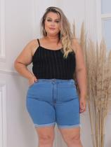 Bermuda Short Taiga Jeans Feminino Plus Size Cintura Alta Clara Barra dobrada Lycra/Elastano