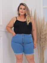 Bermuda Short Taiga Jeans Feminino Plus Size Cintura Alta Clara Barra dobrada Lycra/Elastano - Faraya Jeans