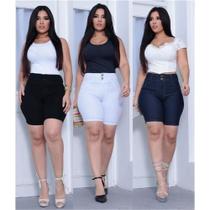 Bermuda Shorts jeans feminino meia coxa com lycra em três Cores Preto,branco e Lavagen Escura Bermuda Shorts jeans feminino meia coxa com lycra em três Cores Preto,branco e Lavagen Escura