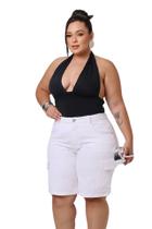 Bermuda Shorts Jhorts Jeans Feminino Branca Cargo Plus Size do numero 46 ao 54 100% Algodão Tamanho:50Cor:Branco