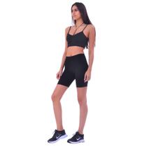 Bermuda Shorts Preto Fitness Feminina Suplex Cintura Alta GG