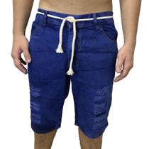 Bermuda Shorts Rasgada Curta Com Cordão - Jeans Escuro - Polo Attack