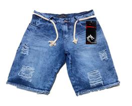 Bermuda Shorts Rasgada Curta Com Cordão - Jeans Médio - Polo Attack
