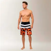 Bermuda Surf Masculina Estampa Tropical Garden Laranja