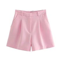 Bermuda Vintage de Cintura Alta para Mulheres - Com Bolsos e Zíper Bermuda Vintage de Cintura Alta para Mulheres - Com Bolsos e Zíper